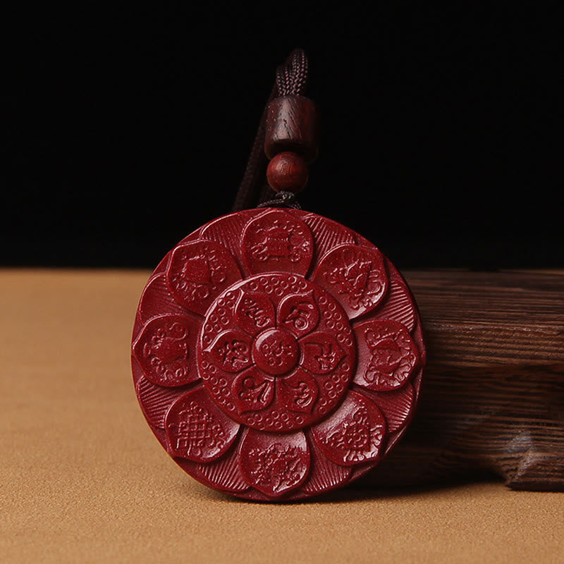 KarmaRipple's Authentic Cinnabar Lotus Om Mani Padme Hum Blessing Pendant String Necklace p12