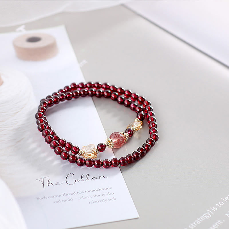 KarmaRipple's 14K Gold Plated Authentic Garnet Strawberry Quartz Butterfly Protection Double Wrap Bracelet p5