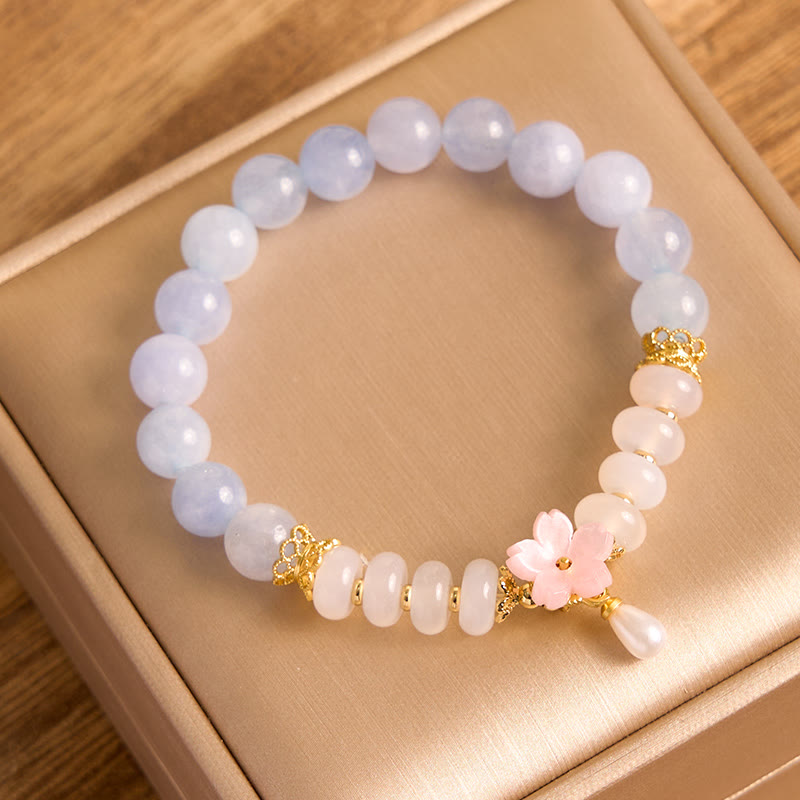 KarmaRipple's Aquamarine Ivory Agate Pearl Abacus Beadwork Flower Balancing Bracelet p6