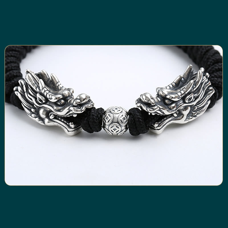 KarmaRipple's 999 Sterling Silver Double Dragon Fortune Handmade Woven Bracelet p14