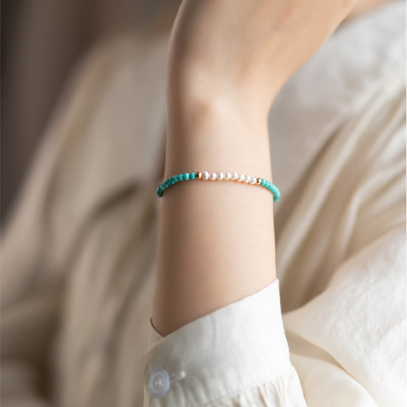 KarmaRipple's 925 Sterling Silver Authentic Turquoise Pearl Beaded Bracelet p16