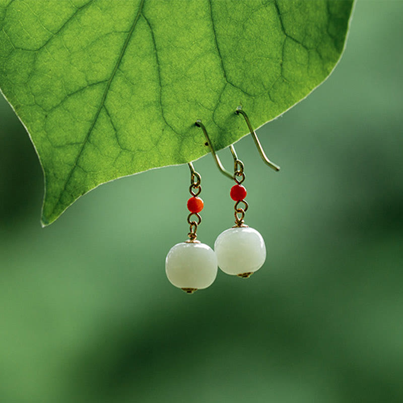 KarmaRipple's 925 Sterling Silver 14K Gold Plated Hetian Jade Red Agate Fortune Drop Dangle Earrings p10