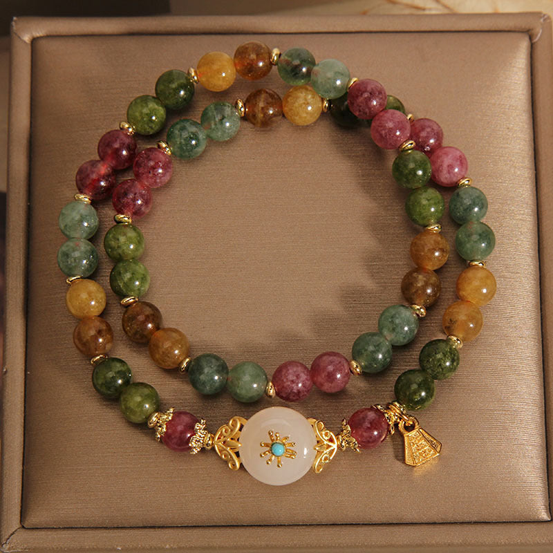 KarmaRipple's Authentic Multicolored Tourmaline Positive Jade Flower Double Wrap Bracelet p2