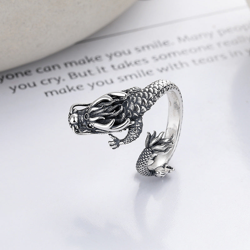 KarmaRipple's Vintage 925 Sterling Silver Year Of The Dragon Design Fortune Metal Ring p4