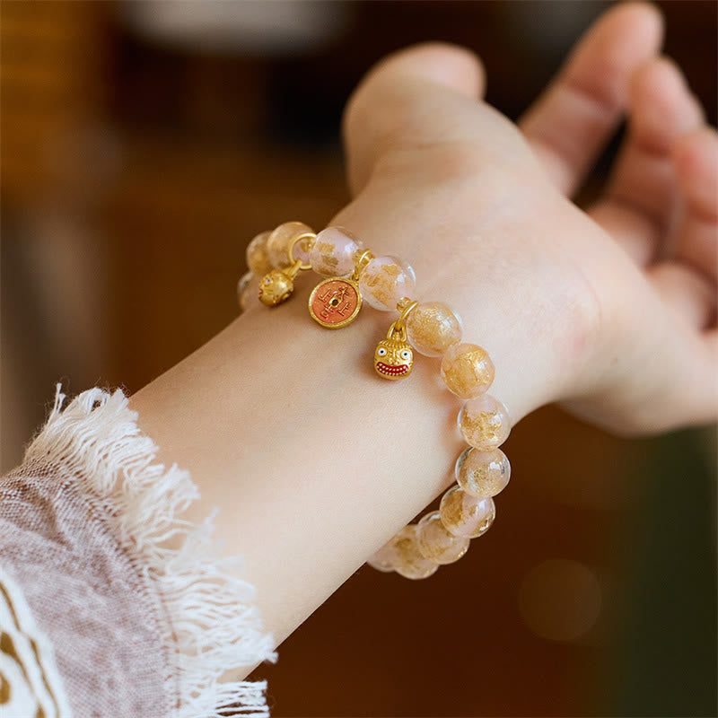 KarmaRipple's Gold Swallowing Beast Bronze Coin Good Fortune Talisman Liuli Glass Bead Fortune Bracelet p1