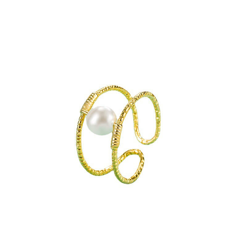 KarmaRipple's Round Jade Pearl Bead Double Layer Bronze Fortune Adjustable Ring p14