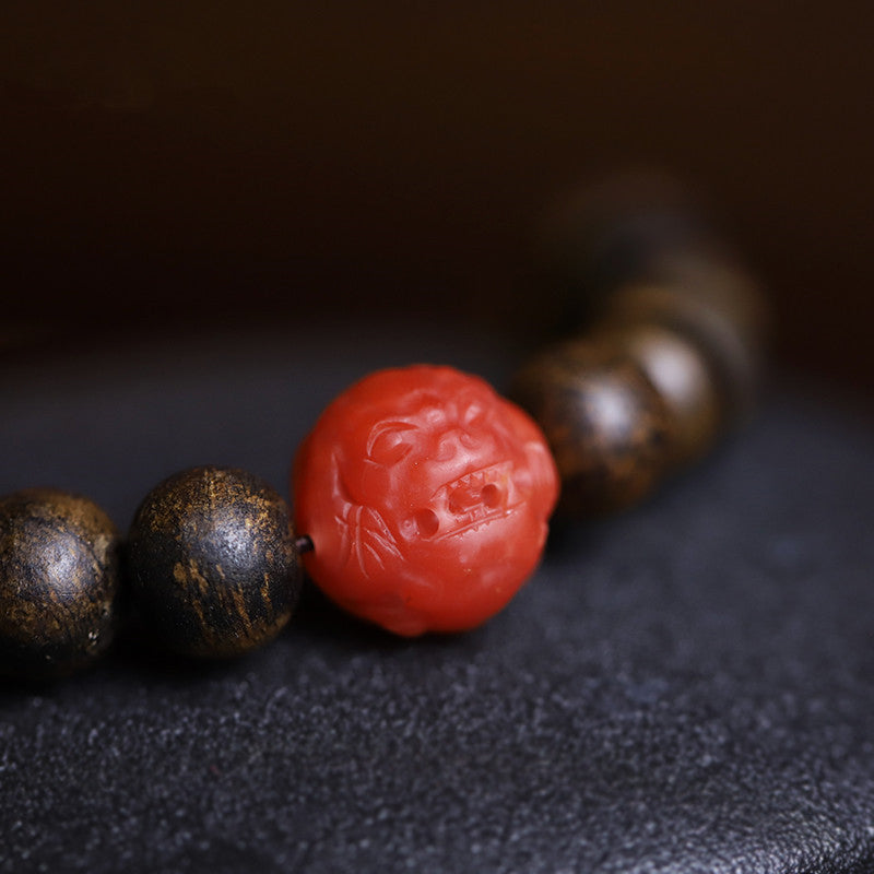 KarmaRipple's 108 Mala Beadwork Agarwood Red Agate Turquoise Peace Meditation Bracelet p10