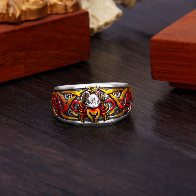 KarmaRipple's 999 Sterling Silver Nine Tailed Fox Success Protection Ring p1