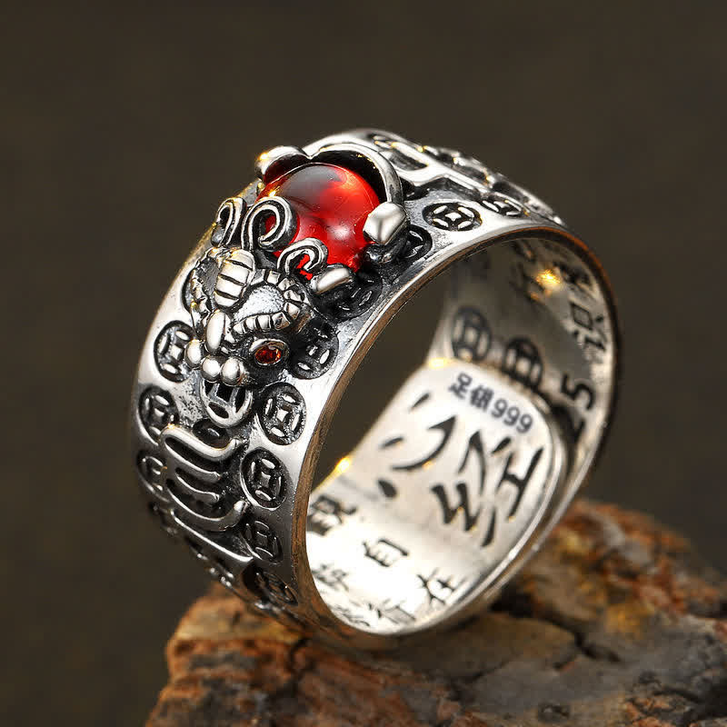 KarmaRipple's FengShui PiXiu Red Garnet Heart Sutra Wealth Ring p4