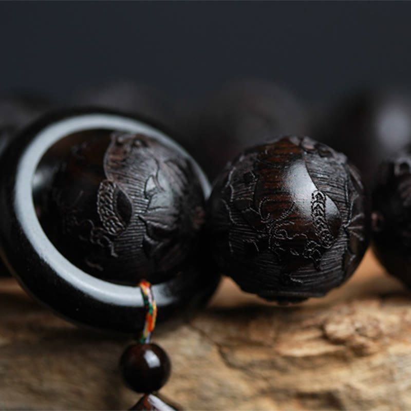 KarmaRipple's Ebony Wood Chinese Character Yin Yang Engraved Gourd Balance Bracelet p7