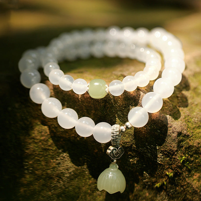 KarmaRipple's Ivory Agate Jade Lotus Protection Bracelet p8
