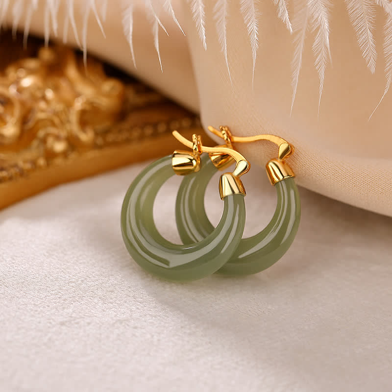KarmaRipple's Round Jade Cyan Jade Prosperity Fortune Drop Earrings p9