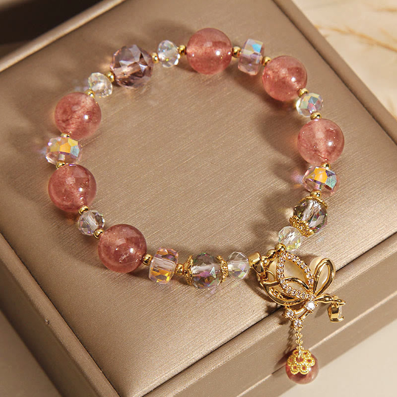 KarmaRipple's Authentic Strawberry Quartz Balancing Positive Butterfly Talisman Bracelet p2