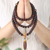 KarmaRipple's 108 Mala Beadwork Three-eyed Dzi Bead Nine-eye Dzi Bead Jade Fortune Bracelet