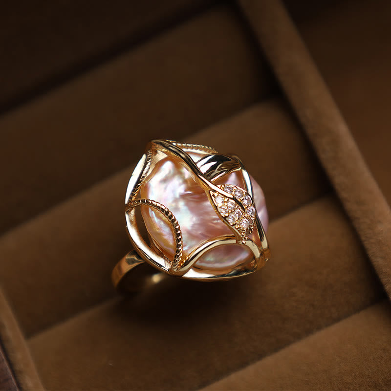 KarmaRipple's Pearl Bronze Plated Gold Flower Happiness Wealth Ring p4