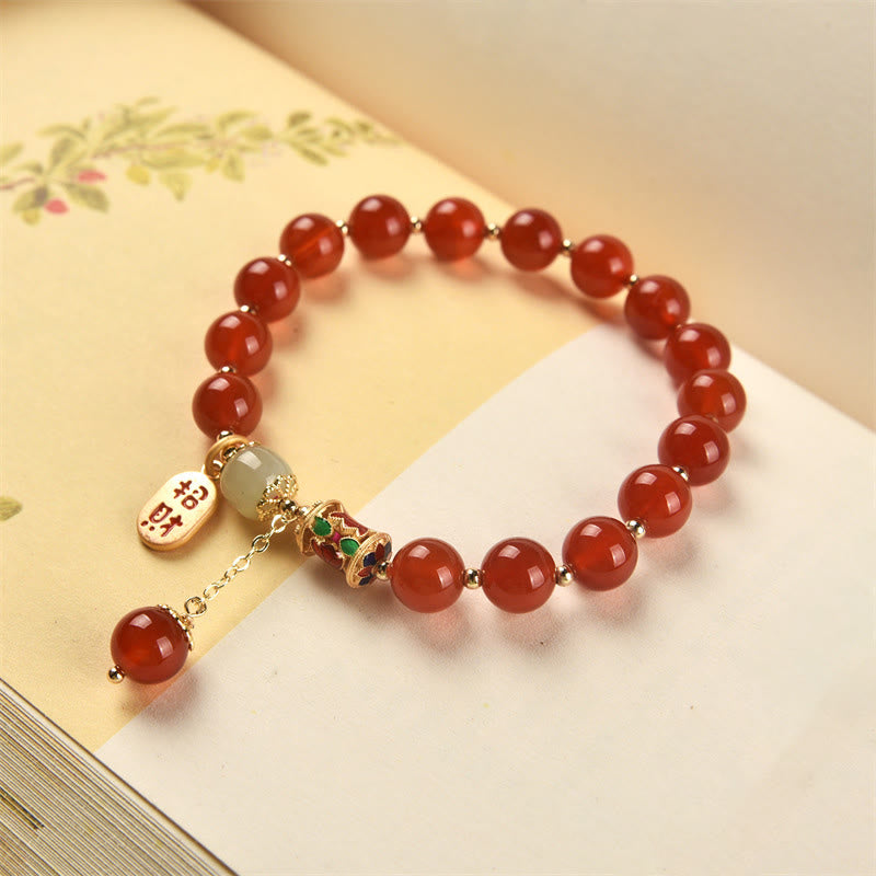 KarmaRipple's Authentic Red Agate Jade Confidence Fortune Blessing Talisman Bracelet p13