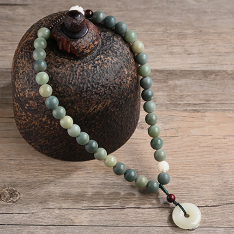KarmaRipple's Cyan Bodhi Seed Lotus Jade Peace Buckle Wisdom Double Wrap Bracelet p9