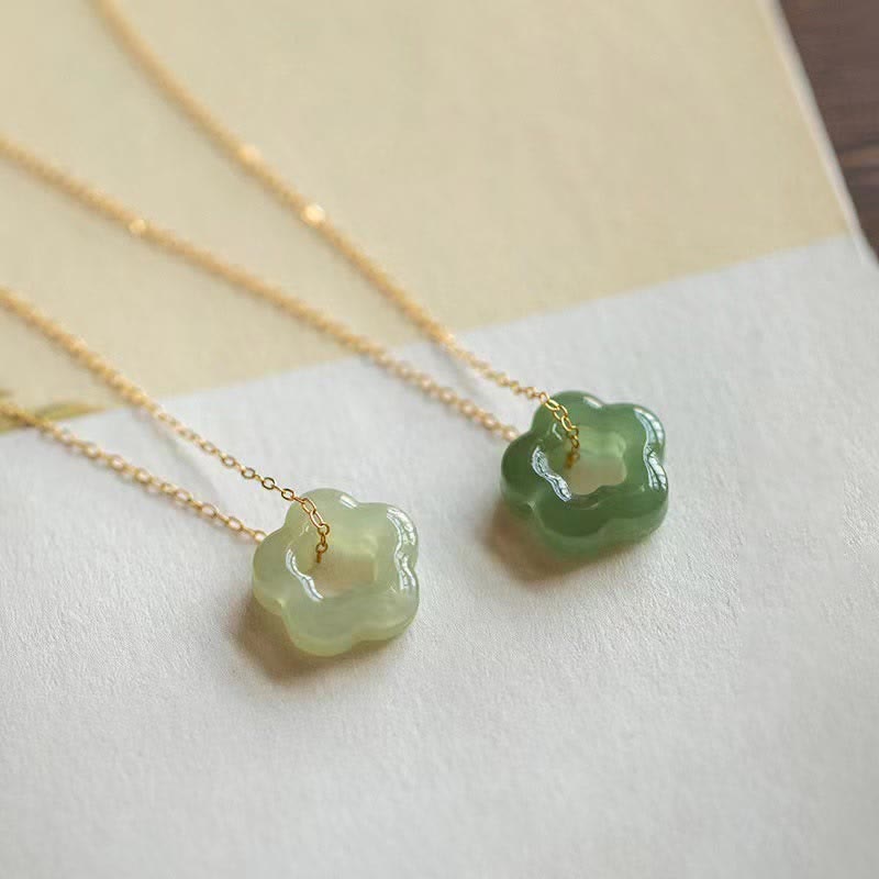 KarmaRipple's Dainty Hetian Jade Cyan Jade Fortune Floral Talisman Pendant Necklace p14