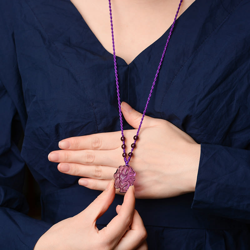 KarmaRipple's Authentic Amethyst Ivory Gemstone Citrine Nine Tailed Fox Fortune Pendant Necklace p9