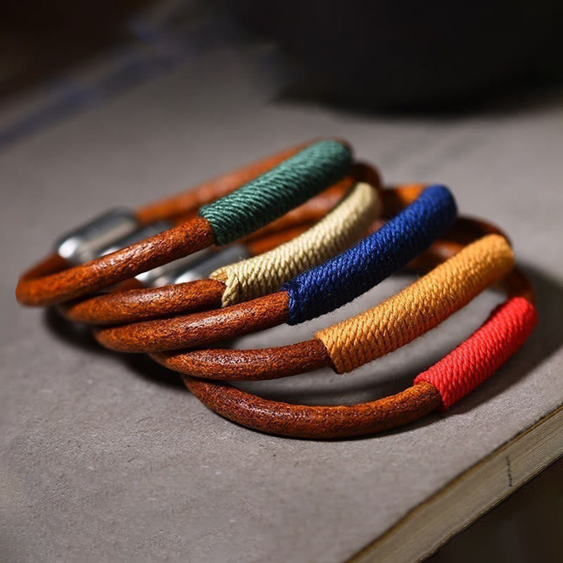 KarmaRipple's Tibetan Leather Handmade Five Elements Fortune Braid String Buckle Bracelet p6