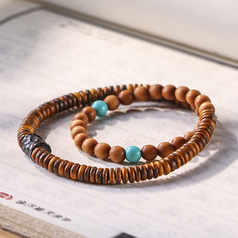 KarmaRipple's Sandalwood Small Leaf Red Sandalwood Thuja Sutchuenensis Boxwood Turquoise Protection Double Wrap Bracelet p5