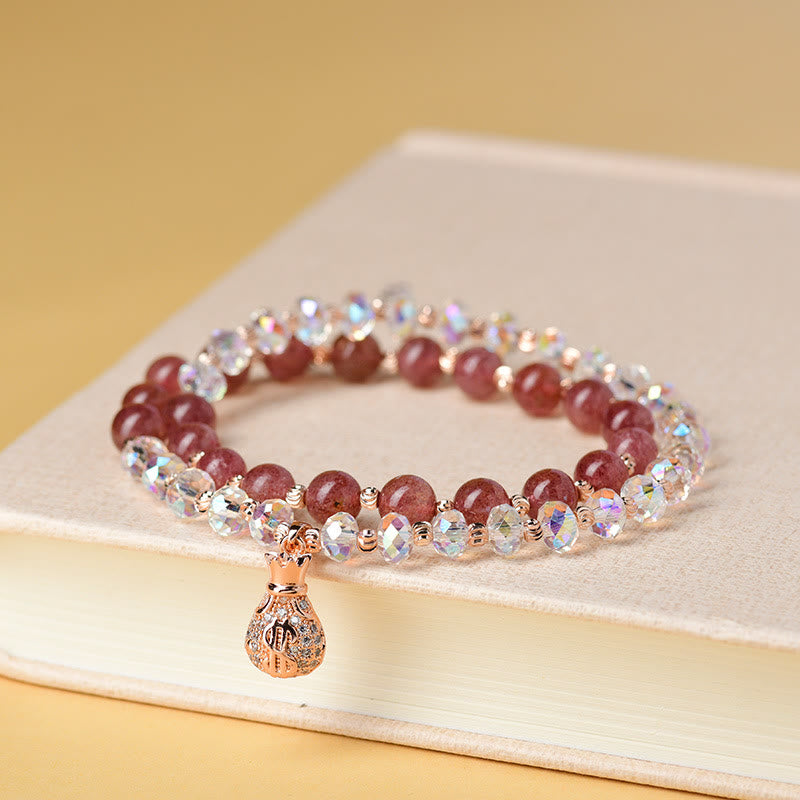 KarmaRipple's Strawberry Quartz Ivory Gemstone Money Bag Talisman Positive Bracelet p6
