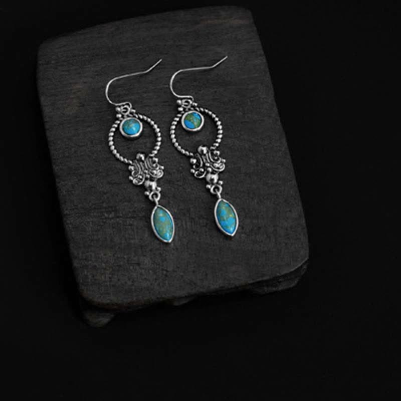 KarmaRipple's 925 Sterling Silver Vintage Turquoise Waterdrop Pattern Balance Drop Dangle Earrings p9