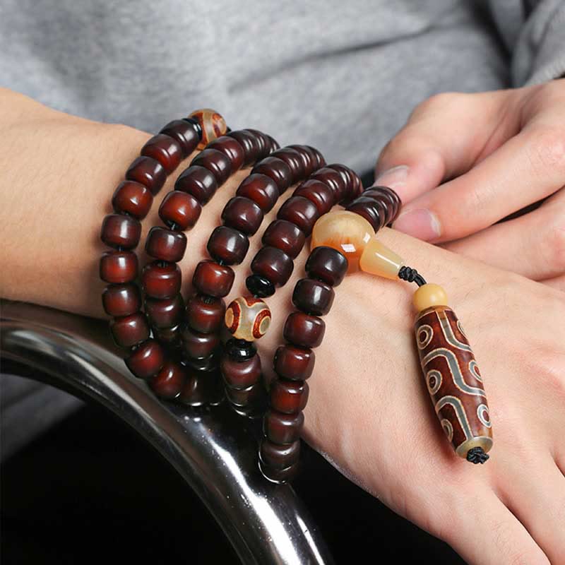 KarmaRipple's 108 Mala Beadwork Three-eyed Dzi Bead Nine-eye Dzi Bead Jade Fortune Bracelet p4