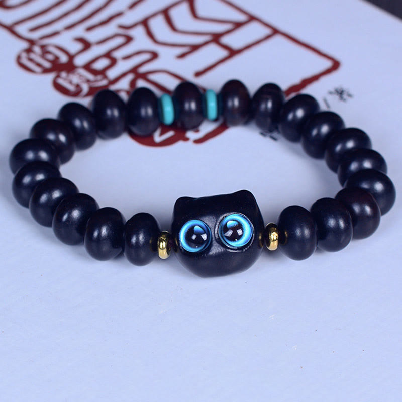 KarmaRipple's Ebony Wood Liuli Glass Lovely Cat Peace Balance Bracelet p5