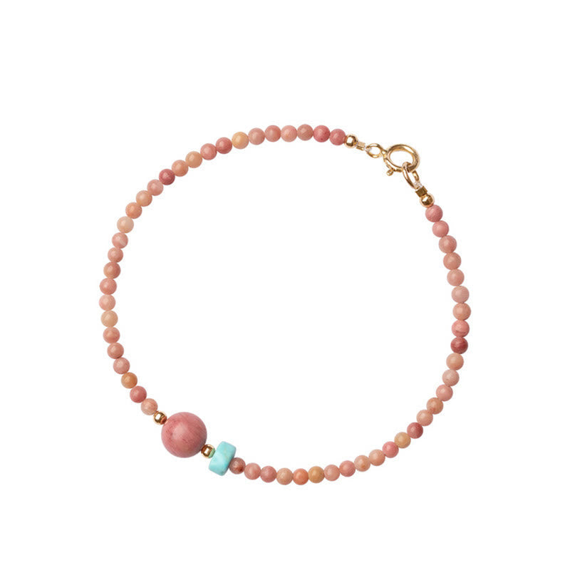 KarmaRipple's 14K Gold Plated Authentic Rhodonite Loving Energy Chain Bracelet p14
