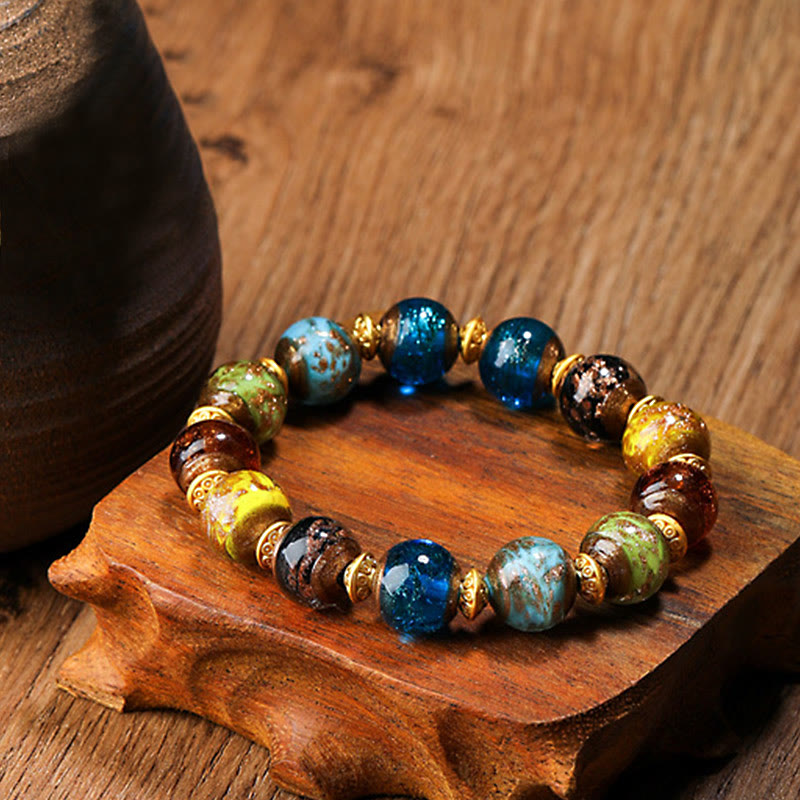 KarmaRipple's Gold Swallowing Beast Family Talisman Liuli Glass Bead Fortune Bracelet p14