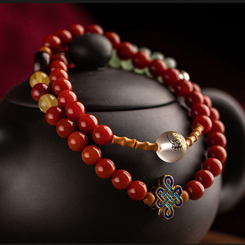 KarmaRipple's Chinese Zodiac Natal Buddha Red Agate Small Leaf Red Sandalwood Cinnabar Amulet Blessing Double Wrap Bracelet p1