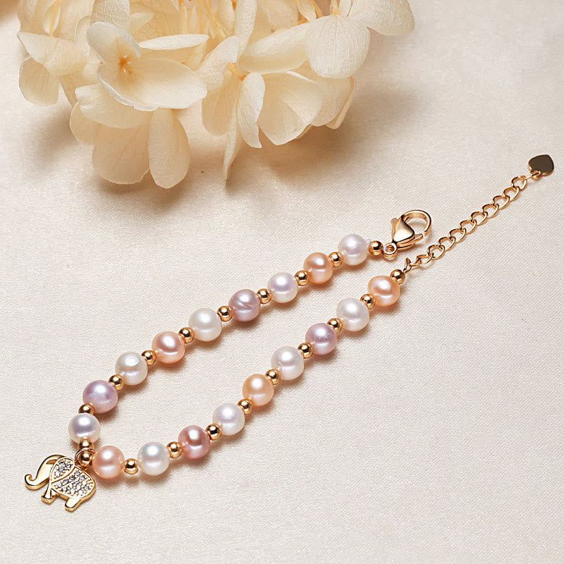 KarmaRipple's 18K Gold Plated Pearl Elephant Zircon Talisman Sincerity Bracelet p4