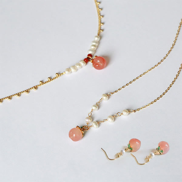 KarmaRipple's Gold-plated Bronze Authentic Yanyuan Agate Pearl Positive Pendant Necklace Bracelet Earrings Set p10