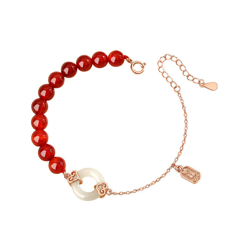 KarmaRipple's 925 Sterling Silver Authentic Red Agate Ivory Jade Peace Buckle Confidence Bracelet p6