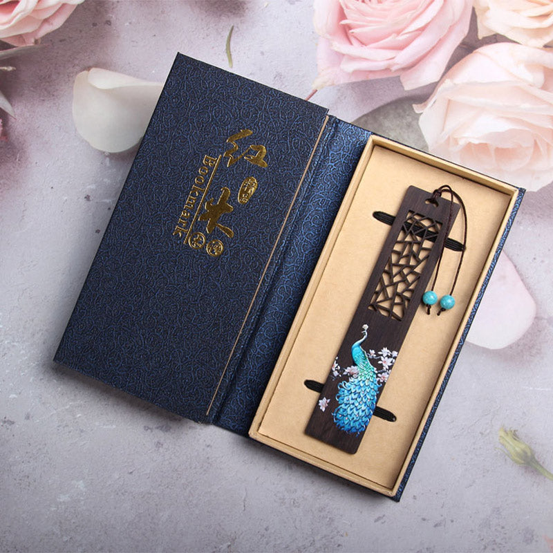 KarmaRipple's Blue Peacock Ebony Wood Bookmarks With Gift Box p8