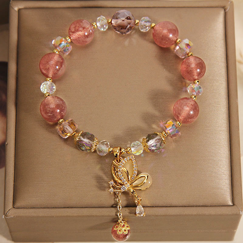 KarmaRipple's Authentic Strawberry Quartz Balancing Positive Butterfly Talisman Bracelet p3