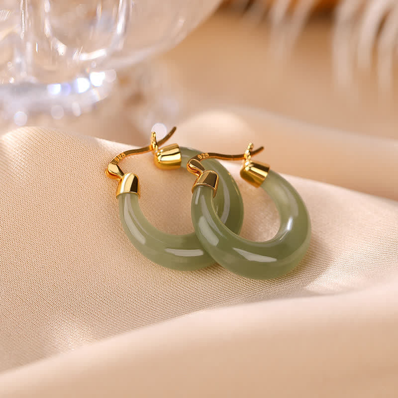 KarmaRipple's Round Jade Cyan Jade Prosperity Fortune Drop Earrings p2