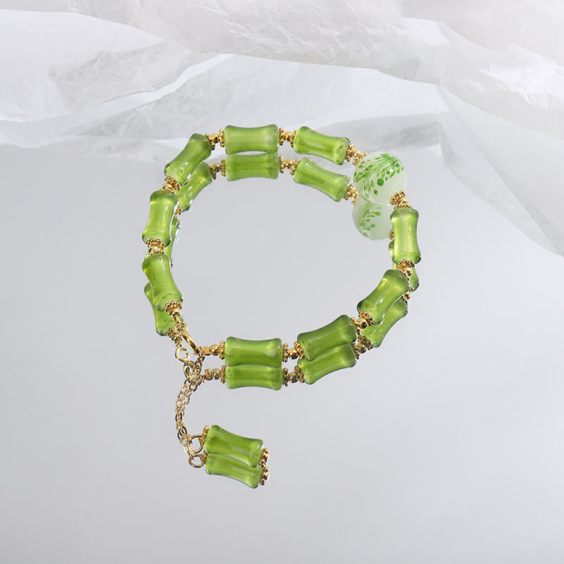 KarmaRipple's Green Bamboo Pattern Liuli Gemstone'ss Agate Wealth Chain Bracelet p4