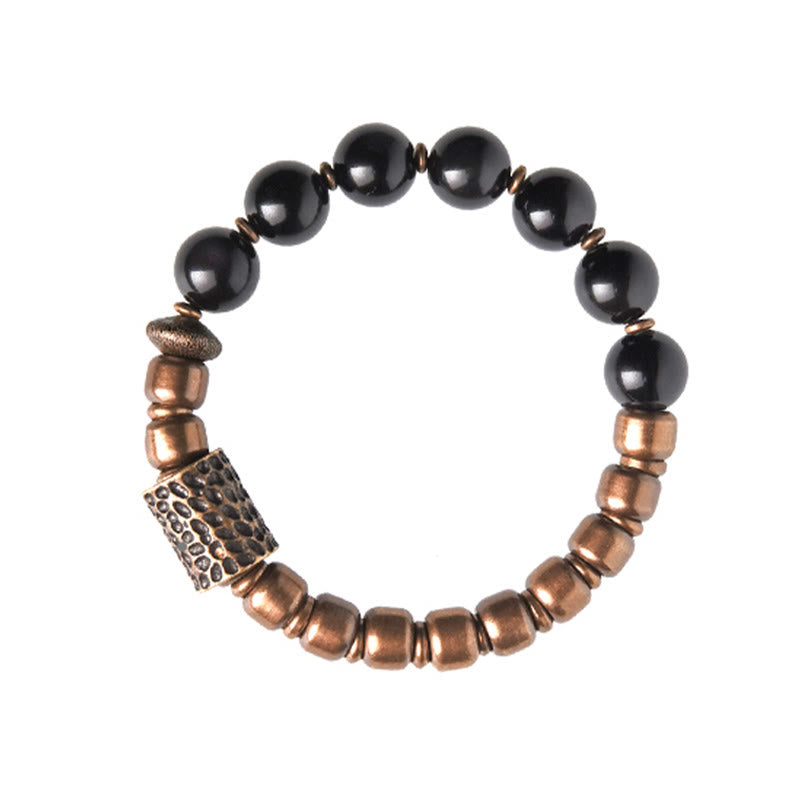 KarmaRipple's Lava Rock Stone Rainbow Obsidian Bronze Support Balancing Bracelet p19
