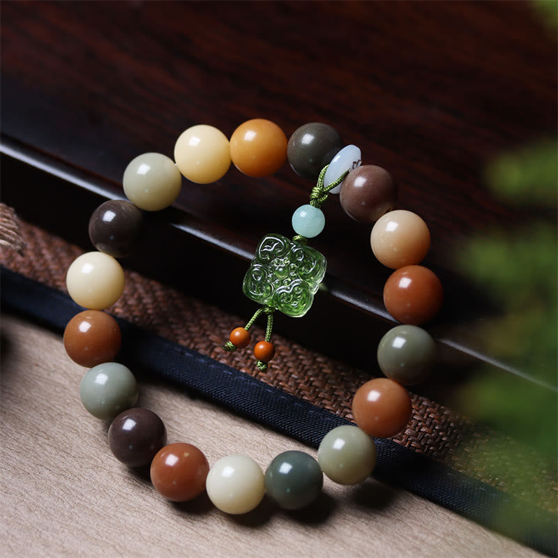 KarmaRipple's Authentic Multicolored Gradient Bodhi Seed Liuli Glass Talisman Peace Bracelet p20