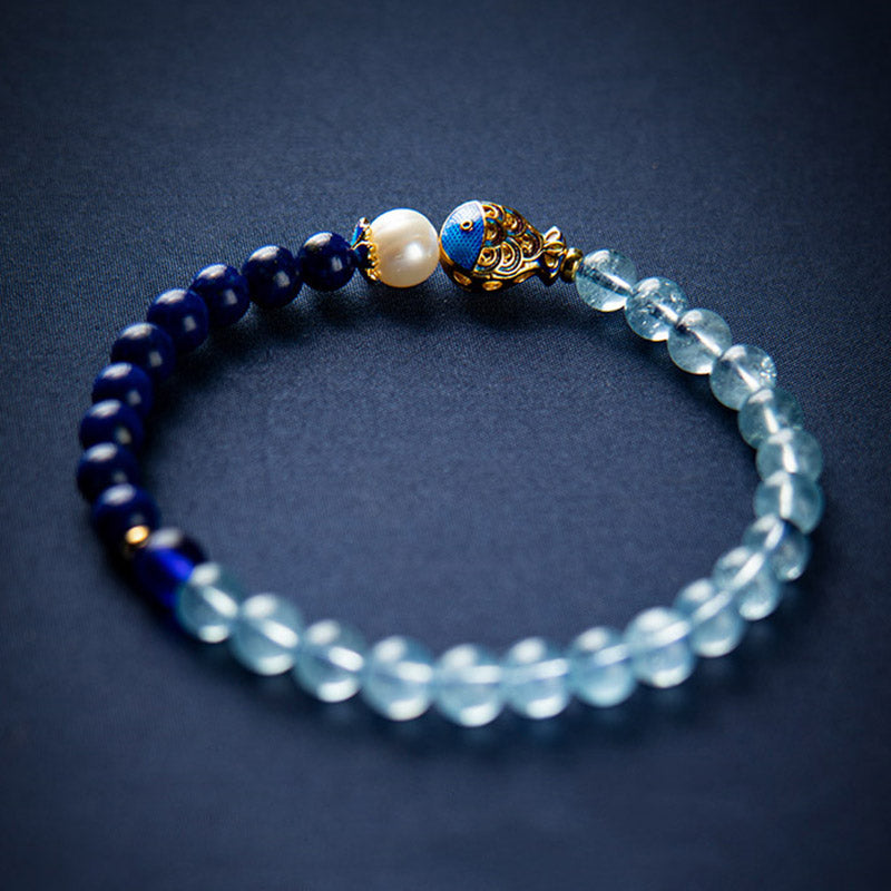 KarmaRipple's Authentic Aquamarine Lazurite Fish Balancing Bracelet p1