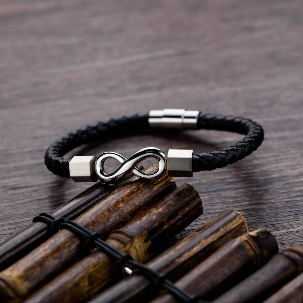 KarmaRipple's Endless Weave Titanium Steel Infinity Leather Weave Balance Bracelet p12