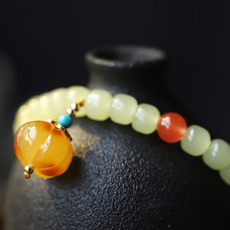KarmaRipple's Authentic Hetian Jade Pumpkin Amber Red Agate Gemstone Prosperity Bracelet p10