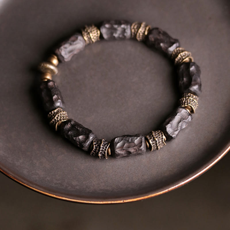 KarmaRipple's Tibetan Ebony Wood Bronze Calm Peace Bracelet p9