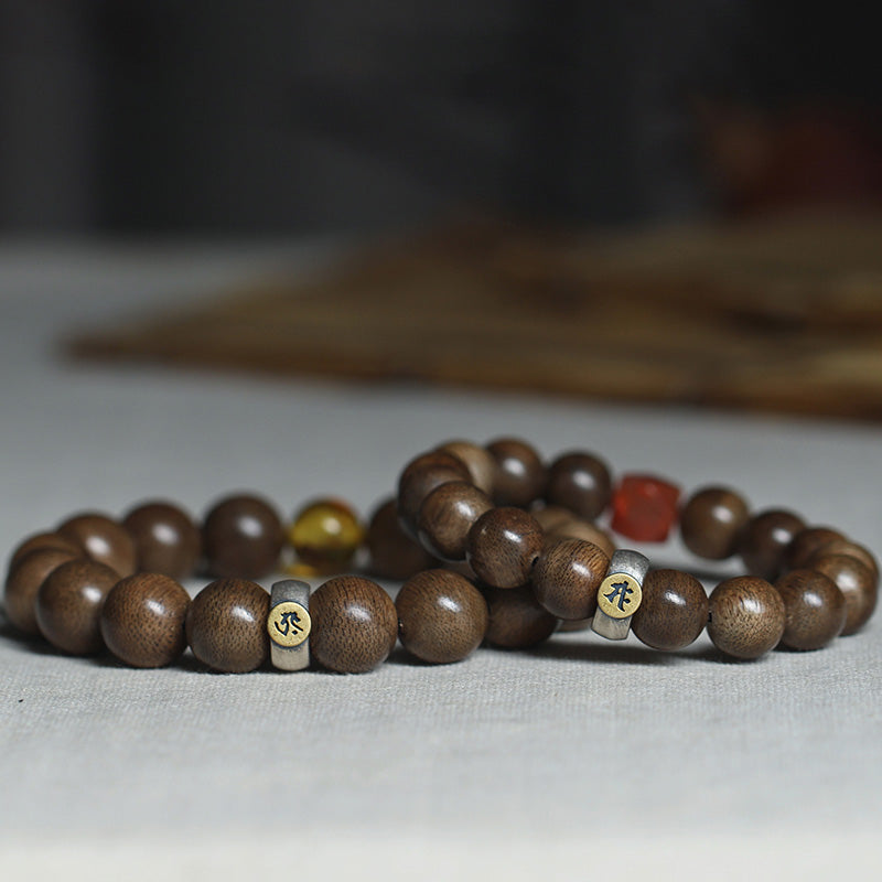KarmaRipple's Chinese Zodiac Natal Buddha Kalimantan Agarwood Red Agate Amber 925 Sterling Silver Bracelet p10