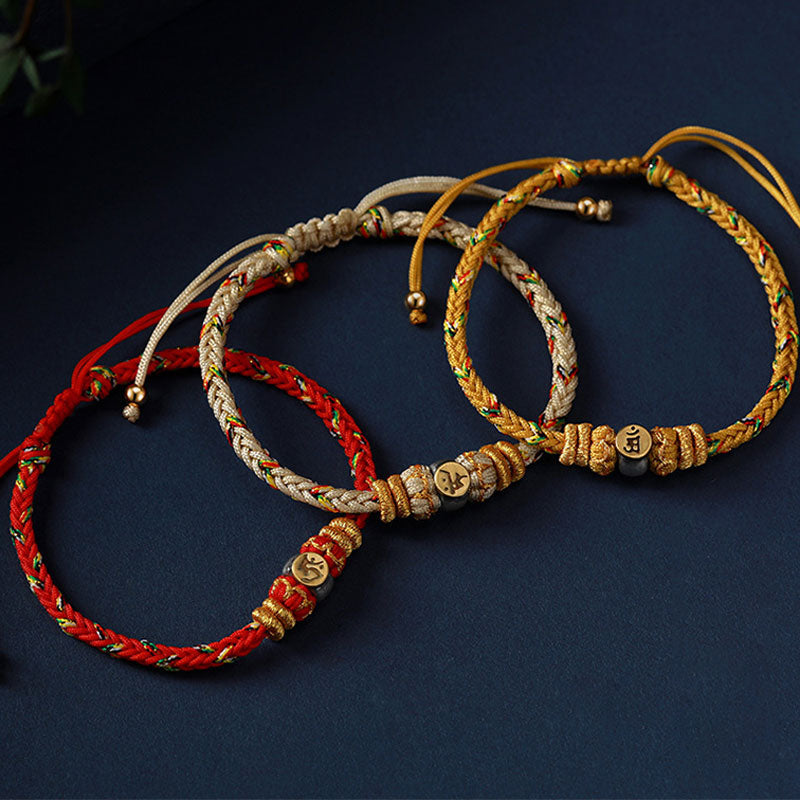 KarmaRipple's Chinese Zodiac Natal Buddha Silver Fortune Woven String Bracelet p2