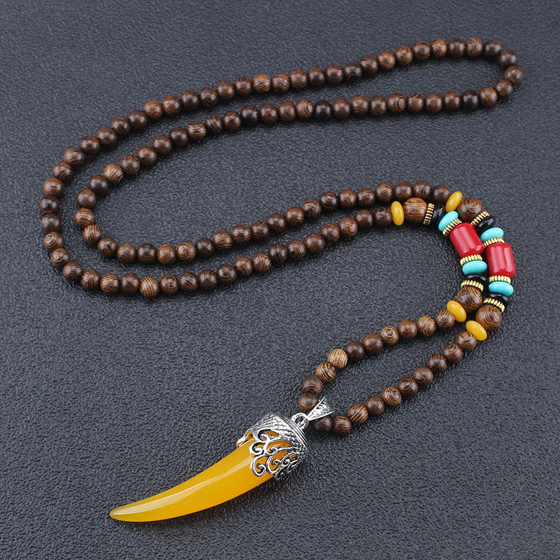 KarmaRipple's Wenge Wood Turquoise Stone Horn Style Protection Meditation Pendant Necklace p14