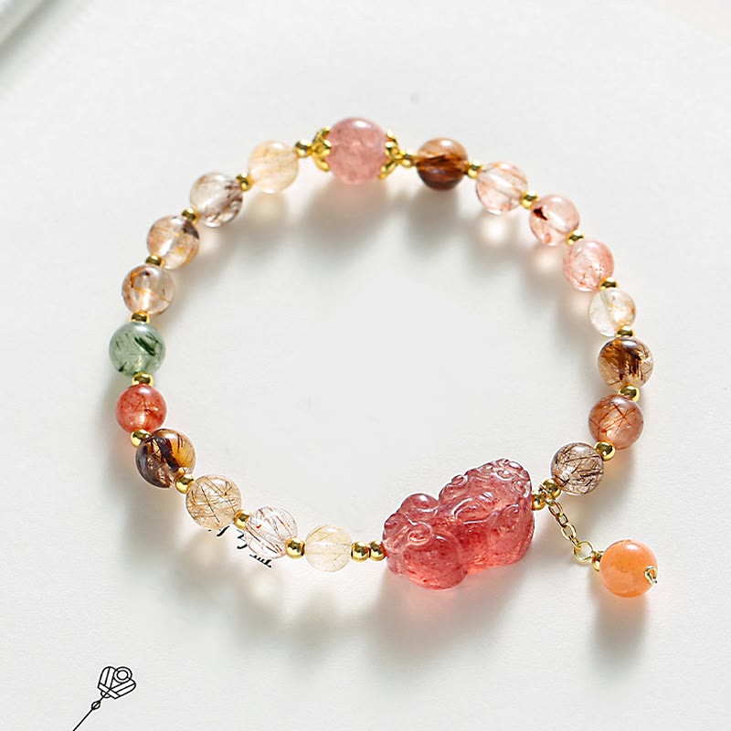 KarmaRipple's Authentic Rutilated Quartz Strawberry Quartz PiXiu Wealth Bracelet p1