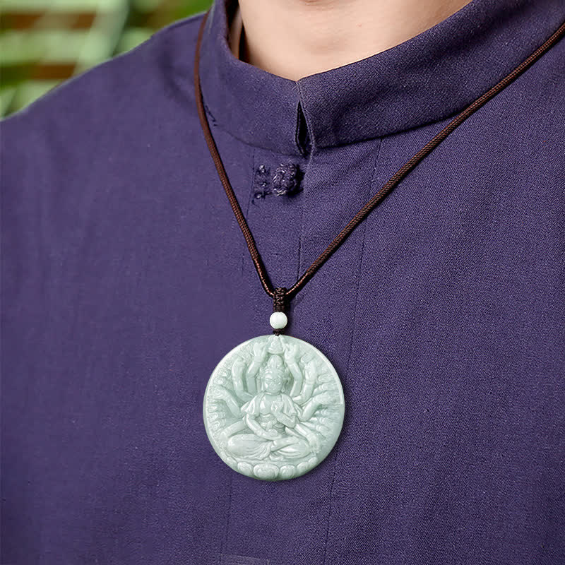 KarmaRipple's Thousand-Hand Kwan Yin Avalokitesvara Jade Blessing String Pendant Necklace p3